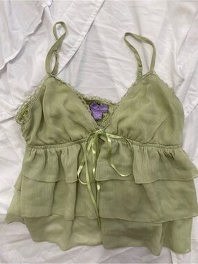 Light Green Tiered Camisole with Lace Trim
